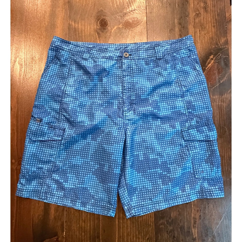 Magellan Outdoors Fish Gear Mens Blue Grid Cargo Fishing Shorts Size 36 MagRepel